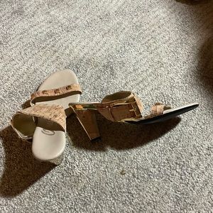 Cork Sandals with a buckle and 2 inch heel. Size 6